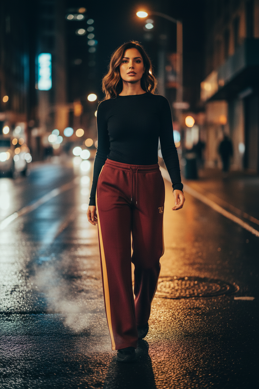 TNE Gold Stripe Joggers Lifestyle - Burgundy